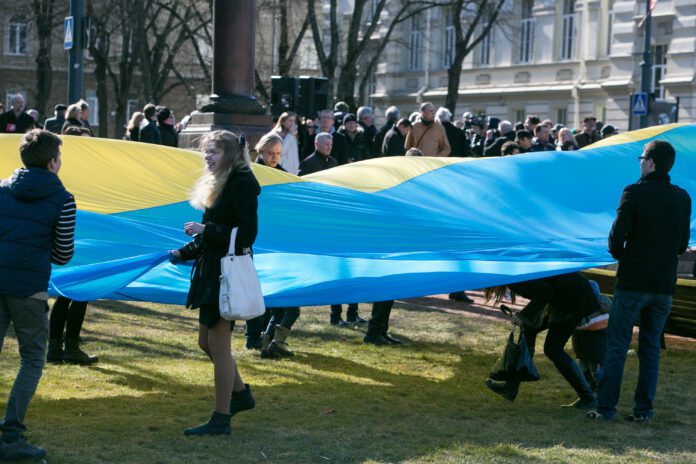Ukrainos vėliava pilietinėje akcijoje / BNS nuotr.