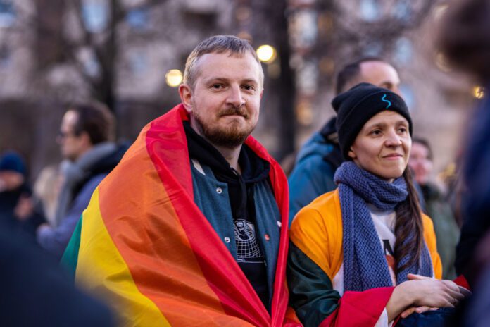 Prie LR Seimo vykusio mitingo „Už partnerystę ir lygybę visiems Lietuvoje!“ akimirka / BNS nuotr.