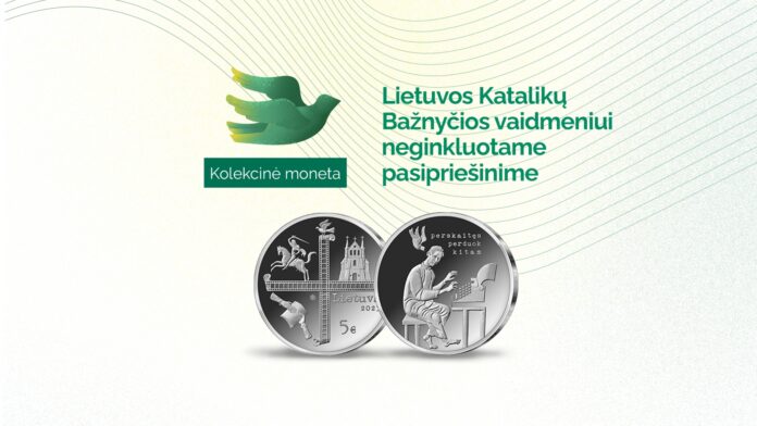 Katalikų Bažnyčios vaidmeniui neginkluotame pasipriešinime skirta moneta / Lietuvos banko nuotr.